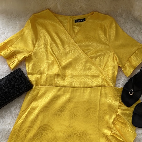 Satin Yellow Ruffle Dress - Picture 2 of 4